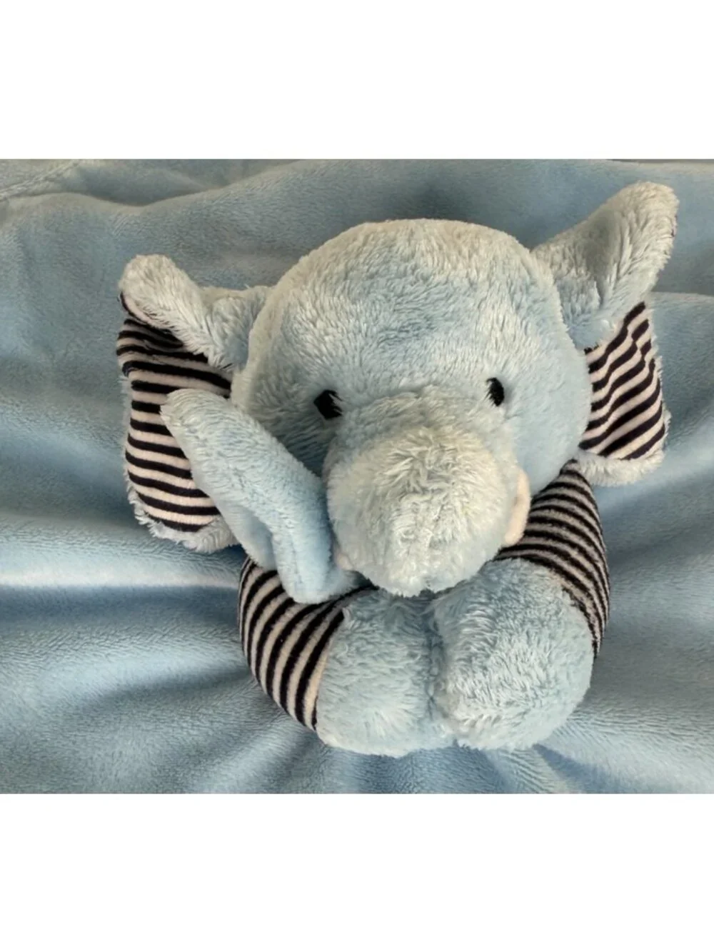 Carters Blue Elephant Lovey‎ Baby Security Blanket Plush Toy Satin Back Rattle